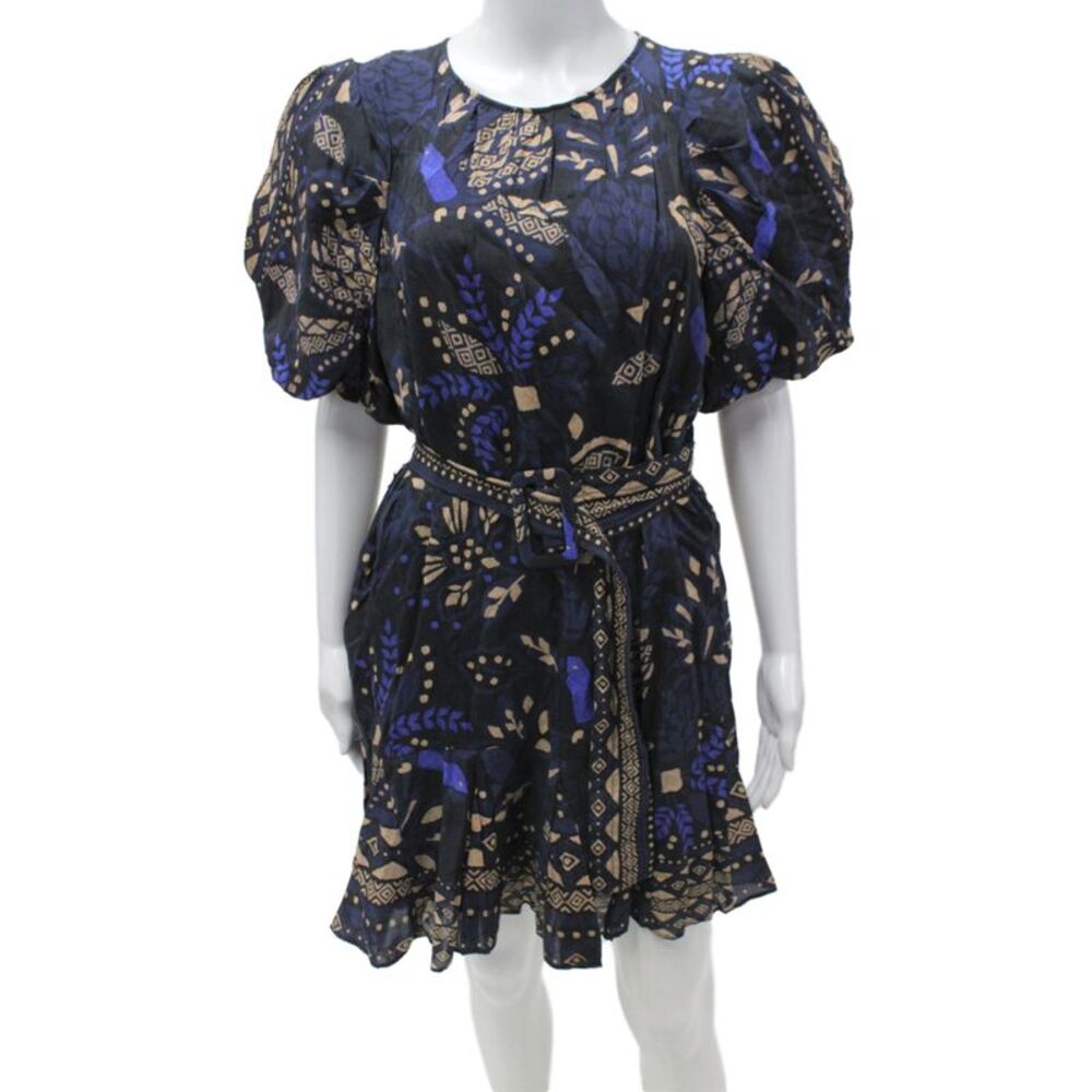 Farm Rio Women Fit & Flare Floral Black Short Sleeve Dress Size S